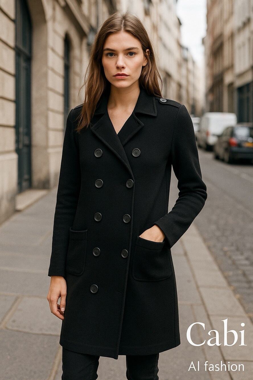 Cabi Black Knit Sweater Coat Duster small Double Breasted Military Longline